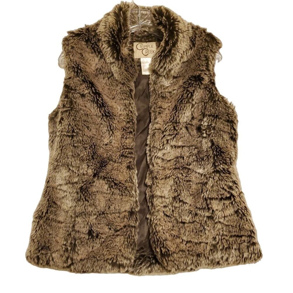 Cripple Creek Faux Fur Vest Women’s Small Brown Hook Eye Closure Western